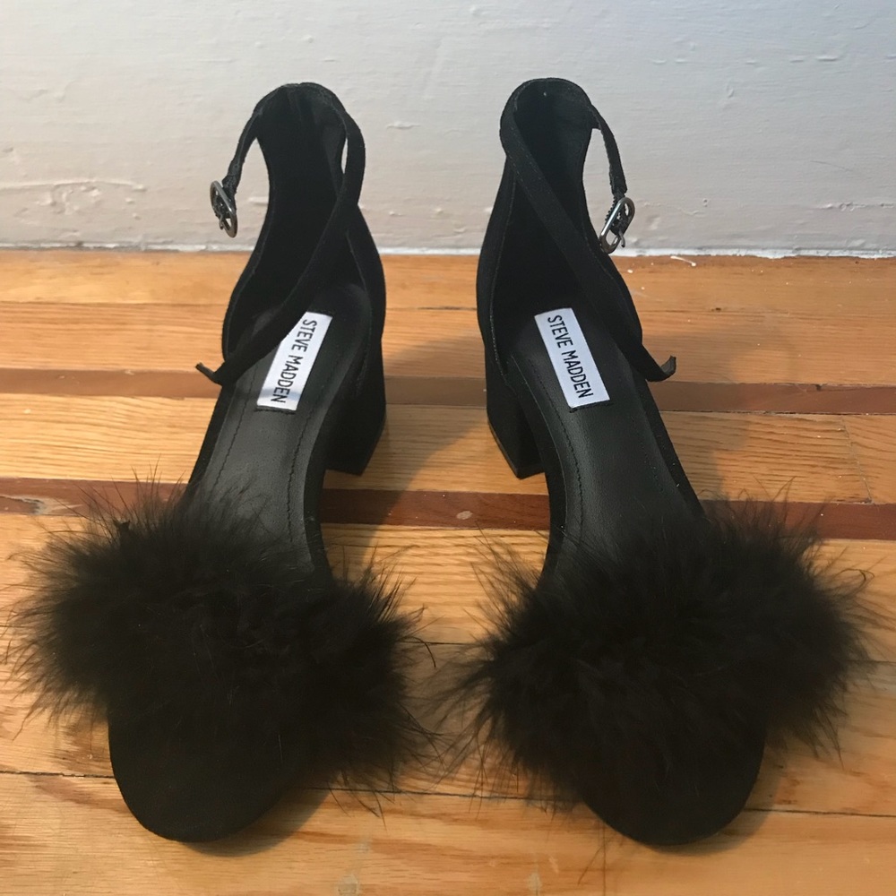 Steve Madden Imelda Marabou Feather Heels in Black